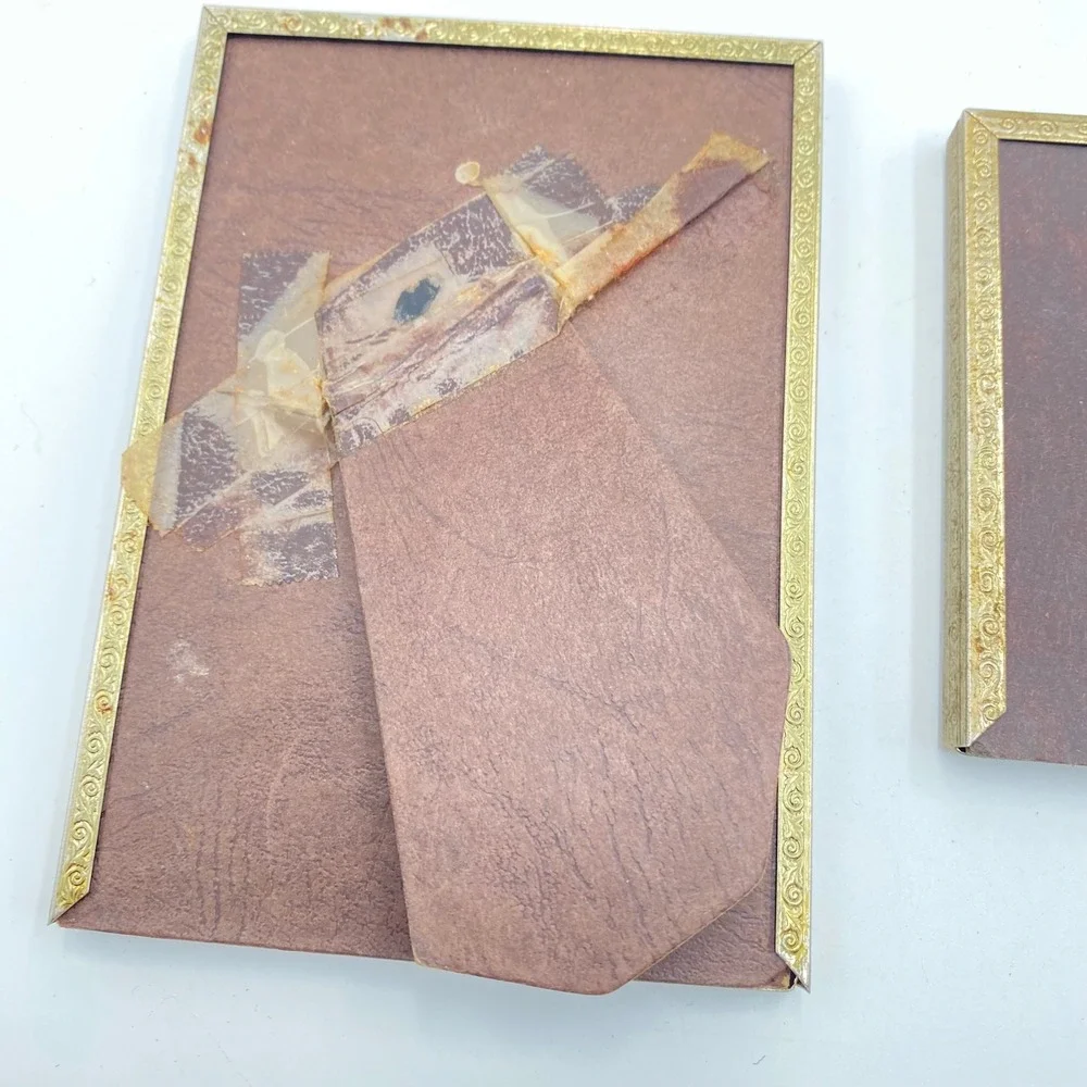 Vintage Gold Metal Picture Frame Set Embossed Diamond 3 Piece Lot Mid Century